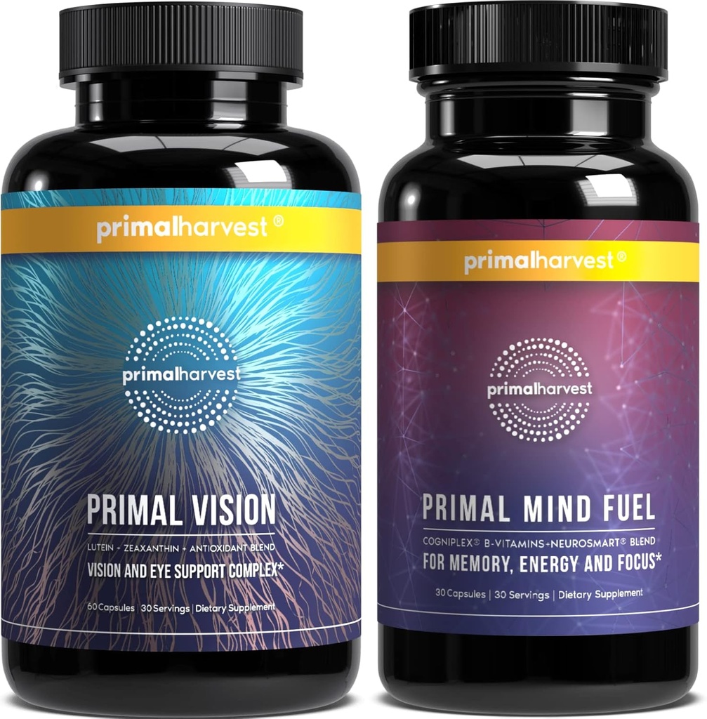 Primal Harvest Hjerne Boost & Vision Kosttilskudd for kvinner og menn Visjon og Øye Support Complex med Lutein, Zeaxanthin Bundle
