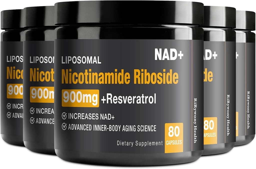 NAD Supplement - NAD + med Nikotinamid Riboside (NR) og Resveratrol Quercetin 900mg ren organisk NAD Plus for cellular reparasjon sunn aldring hjernefunksjon, 80 kapsler (pakke på 5)