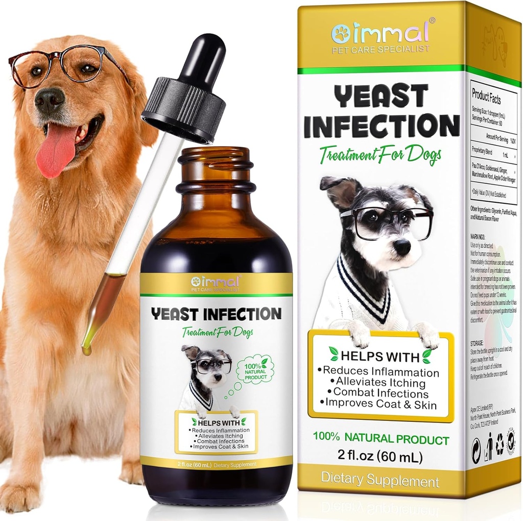 Hund Yeast Infeksjon behandling, Naturlig Yeast Infeksjon behandling for hund, støtter hund øreinfeksjon behandling og allergi kløe relief, reduserer inflammasjon, Improve Coat & Skin, Bacon Flavor, 2 Fl Oz