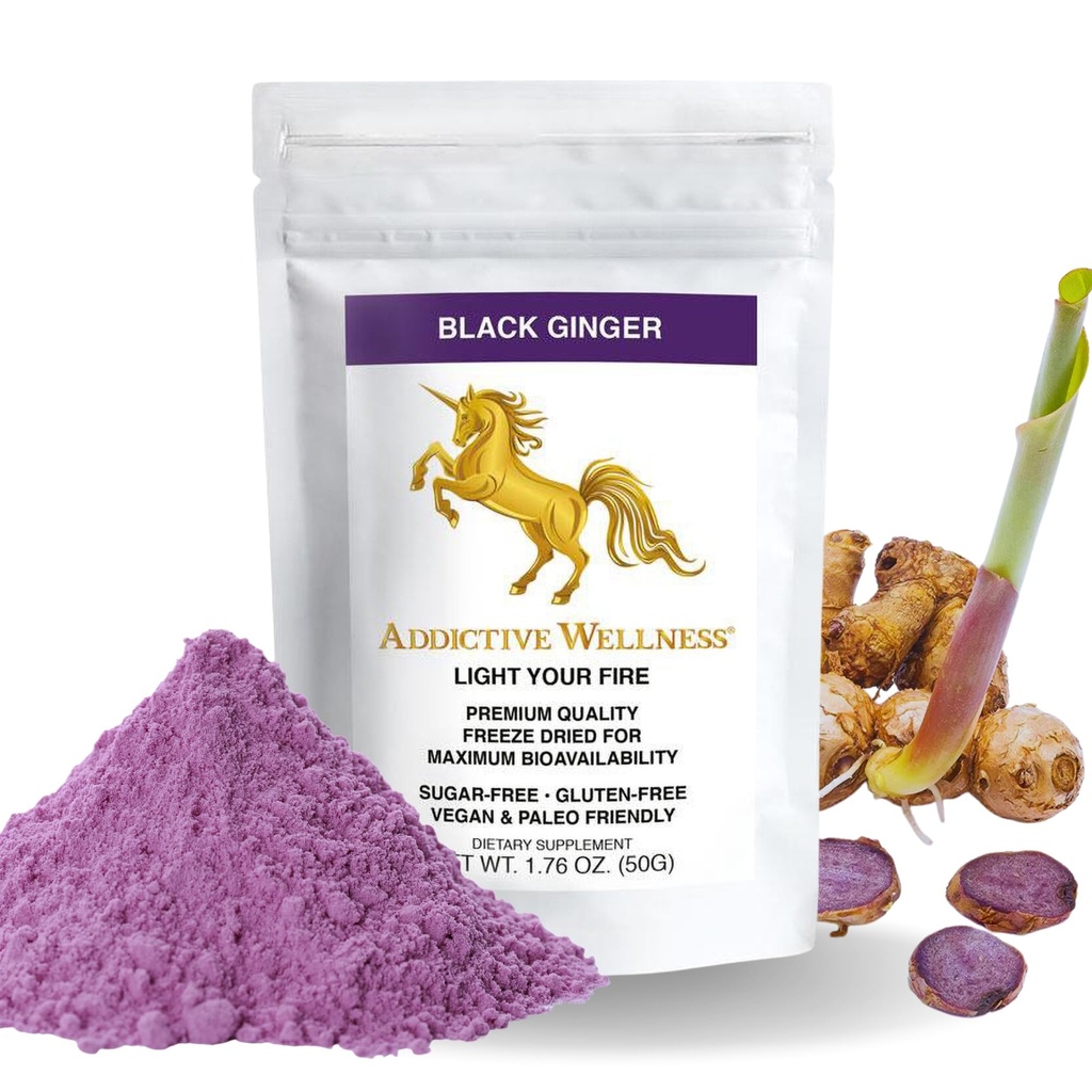Addictive Wellness Thai Black Ginger for menn, Thai Ginger Supplement til støtte energimetabolisme, utholdenhet og ytelse, frys tørket svart Ginger pulver, 50 gram (1.76 Ounce), Vegan & Paleo