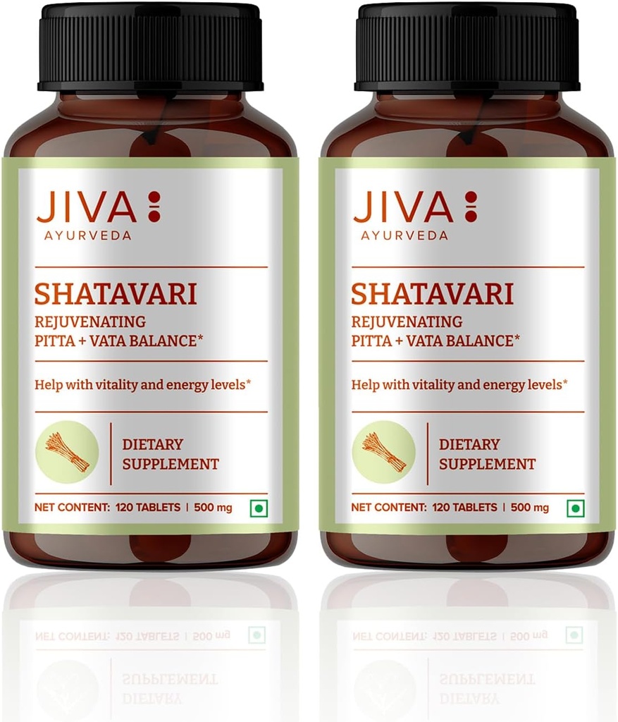 JIVA Shatavari tabletter 500 mg Ayurvedic Supplement for menn og kvinner - 120 tabletter (pakke med 2)