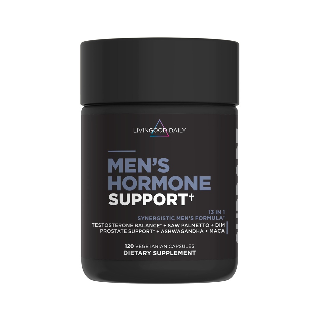 Livingood daglige menns hormon støtte supplement for vitalitet og balanse, 14-i-1 testosteron booster for menn med Ashwagandha, Maca, DIM, sink, så Palmetto, vitamin B12 og mer, Vegansk, 120 kapsler