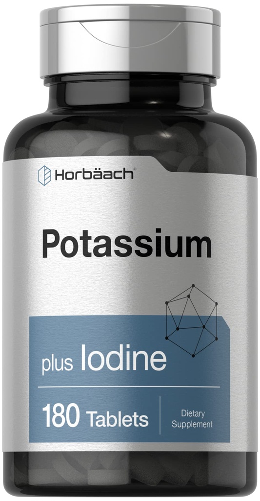 Horbäach Kaliumkloride Supplement | Plus jodin | 180 Vegetariske tabletter | Ikke-GMO og Glutenfri