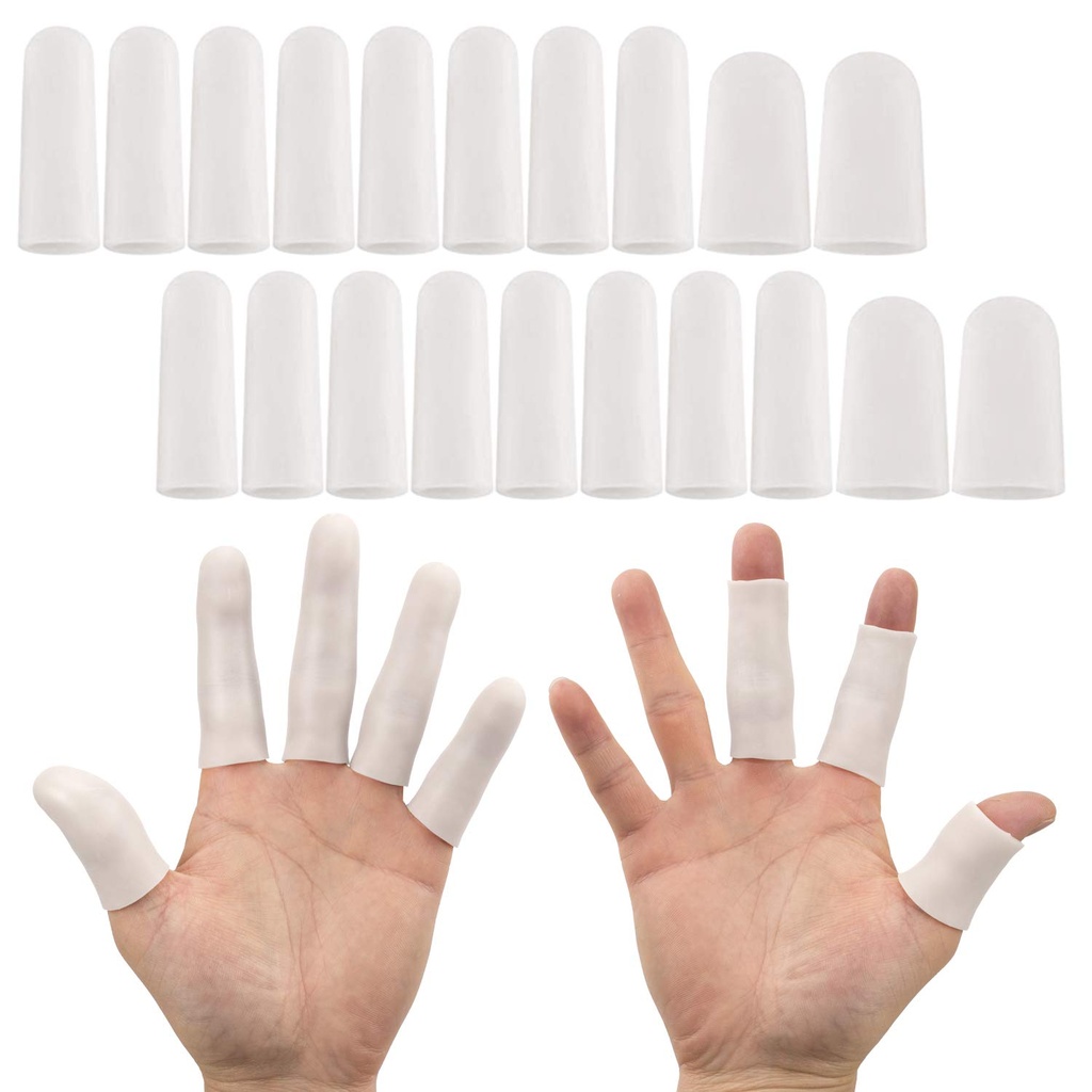 ANIRS Gel Finger-støtte Protector Hansker, Gel Finger Cots / Covers - forskjellige størrelser Silikon Fingertips for hender Cracking, Eczema Skin (20pcs Hvit)