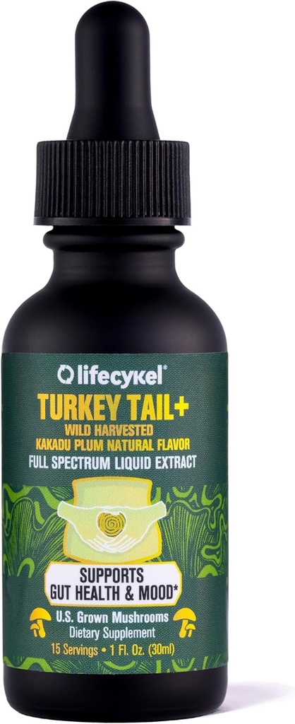 Liv Cykel - Tyrkia Tail Mushroom flytende ekstraksjon med Kakadu Plum - Immun støtte og Digestiv helse Prebiotiske Supplement - Vegan, ikke-GMO og Glutenfri - 1 Fl Oz
