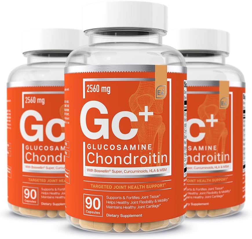 Essensielle elementer Glukosamine Chondroitin MSM Boswellia Serrata Hyaluronsyre Supplement felles støtte Antioksidant Supplement for fleksibilitet - 270 kapsler (3 pakke)