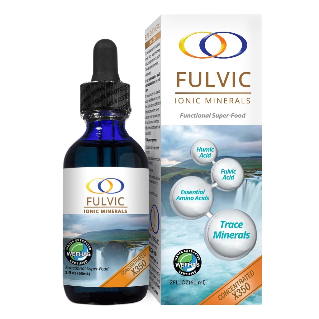 Optimalt organisk vann ekstrahert Fulvic Ionic Minerals X350 - Patentert BioActive Fulvic acid, Humic Acid, Trace Minerals, Elektrolytter og essensielle Aminosyrer - 8 + måneds forsyning!