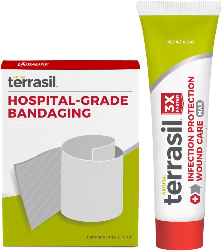 Terrasil sårpleie førstehjelpssett: medisinsk bandasje og sår healing ointment, infeksjonsbeskyttelse for sengesore, trykksorbere, Ulcers, blemmere, Cuts. Dermatolog-testet (0,5oz, 2"x18" Bandage)