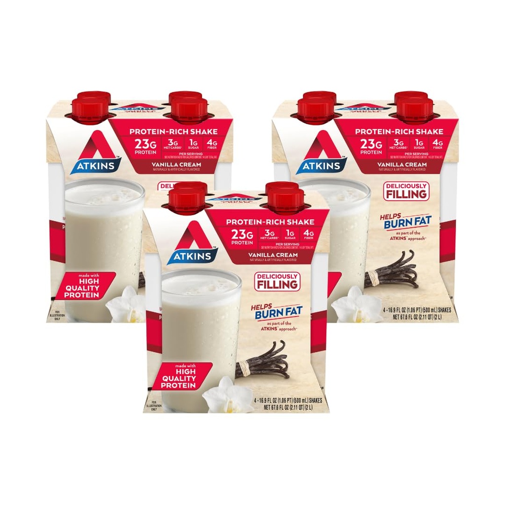 Atkins Vanilla Krem Måltid Protein Shake, 23g Protein, Lav glykemisk, 3g karbohydrat, 1g Sukker, Keto Vennlig