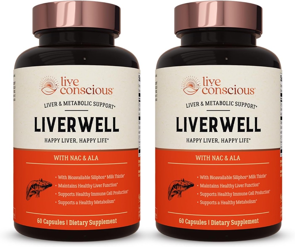 LiverWell Liver Cleanse, Rejuvenasjon, Metabolic Support - Liver Supplement for Liver Health w/Høyt Biotilgjengelig Melk Thistle Extract, N-Acetyl Cysteine, Alpha Lipoic Acid, Sink, Selenium - 2 Pack