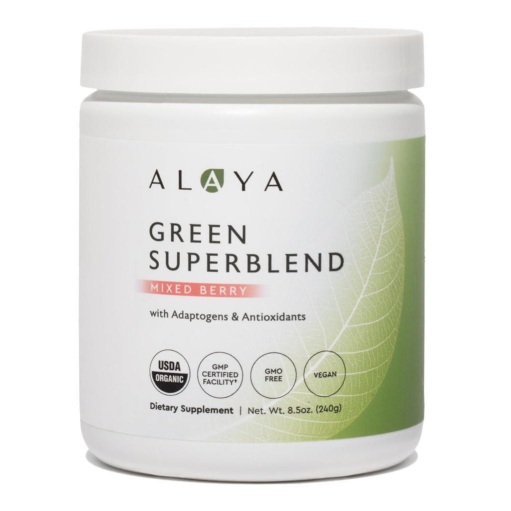 Alaya Organic Super Greens pulver - Premium Grønn Juice Superfood Supplement pulver - Adaptogens, Antioksidanter & Probiotika blanding - USDA Organic, Non-GMO, Vegansk - 30 Services (Mixed Berry)