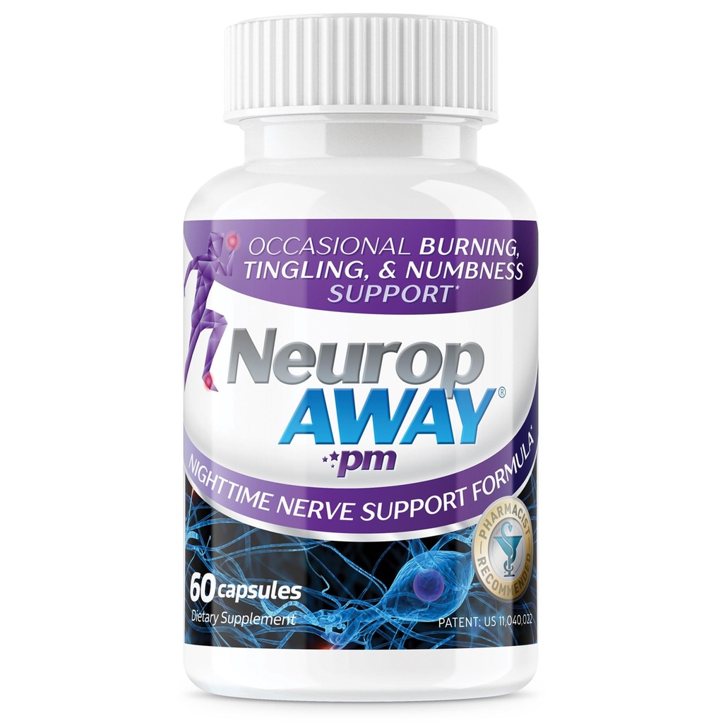NevropAWAY Nerve støtte PM, med R-Alpha Lipoic Acid å bidra til å gi nerve relief i så lite som 5 dager, Acetyl-L-karnitin, teanin, melatonin og metylkobalamin, 60 kapsler