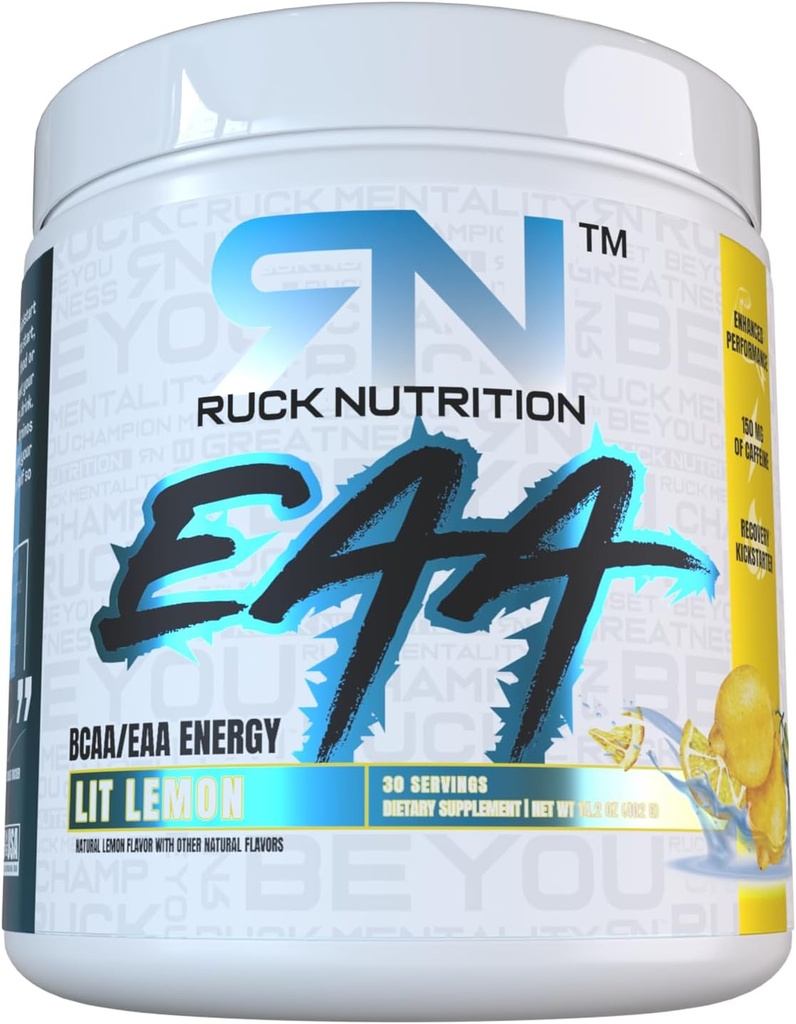 RUCK NUTRITION EAA |Aksjon, energi og gjenoppretting Supplement | Fullspektrum essensielle aminosyrer + BCAA (30 Serveringer, Lit Lemon)