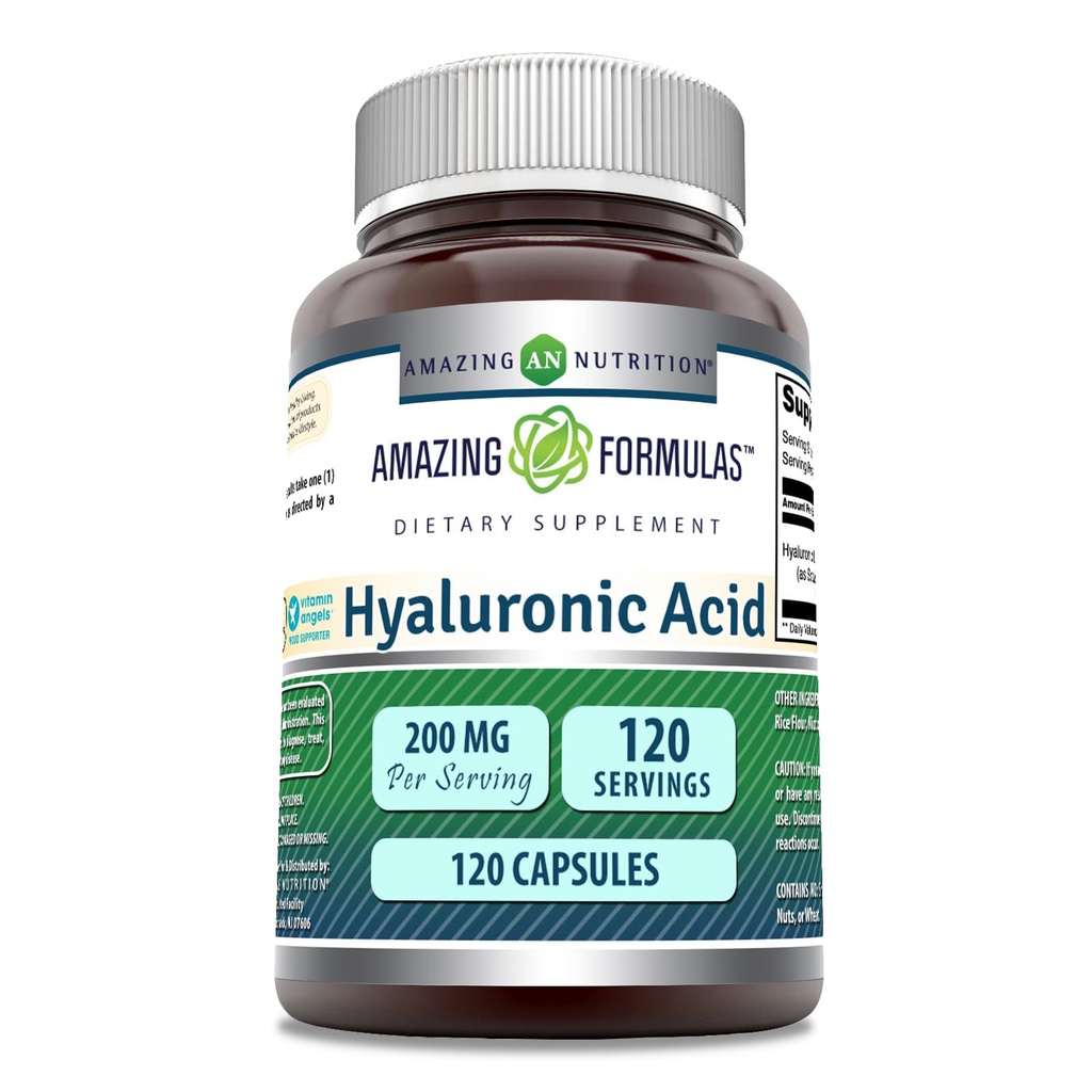 Amazing Formler Hyaluronsyre Supplement ® 200 Mg Per Servering ® 120 Kapsler ® Ikke-GMO | Glutenfri | Laget i USA