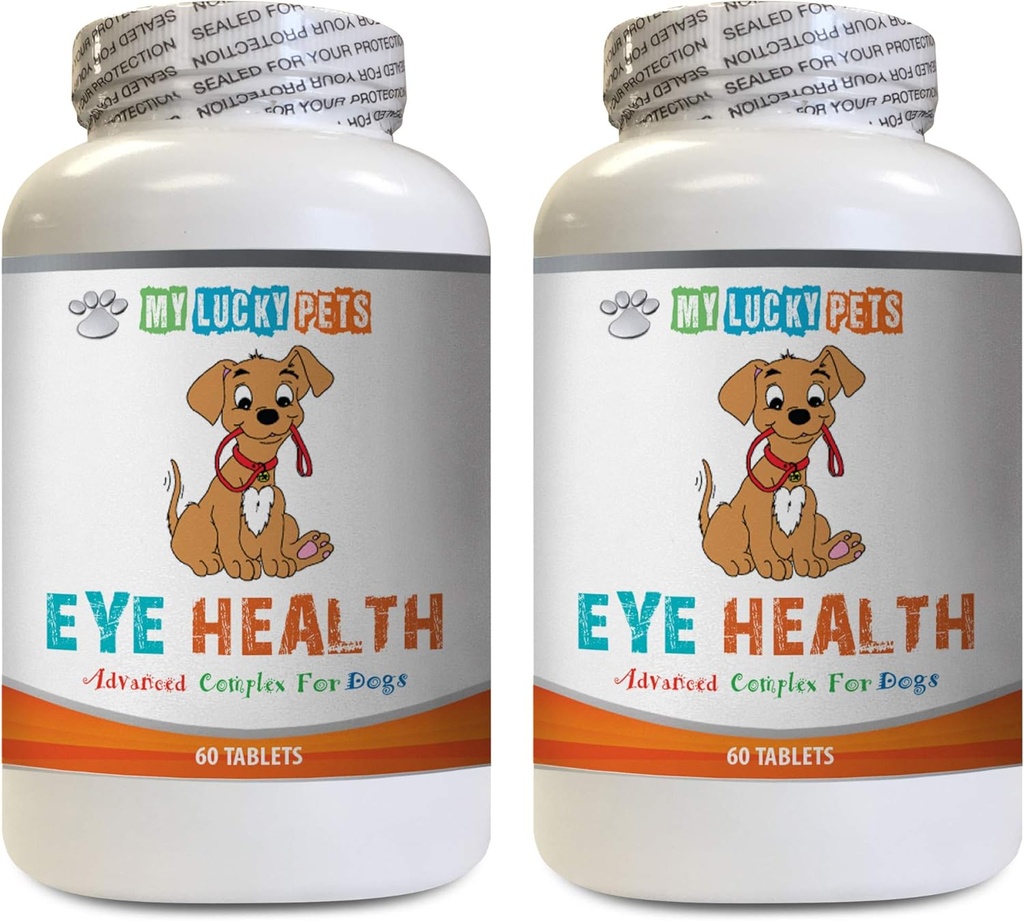 Hunde Eye Supplement - Hunde Eye Health - Avansert formel - Fordeler Visjon - Immunsupport - Hunde Vitamin hjerte - 2 flasker (120 behandlinger)