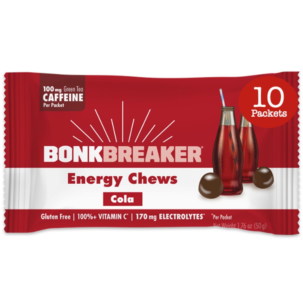 Bonk Breaker Energi Chews, Dairy-Free, Glutenfri ingredienser for å gi rask energi og fokus, 1 eske med 10 pakker, Cola