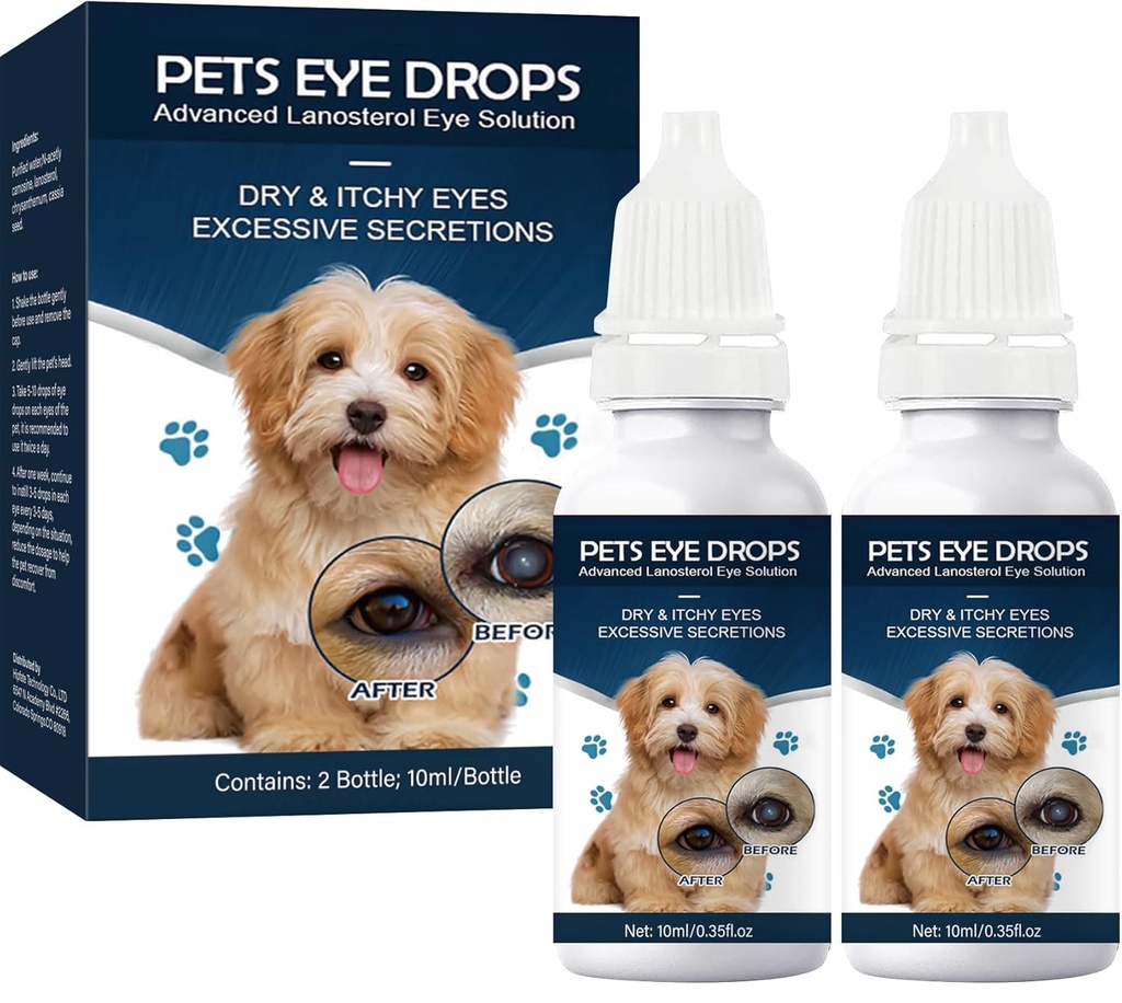 Cataract drops for hunder, hundeøyedråper, forbedre visjon klarhet, forbedre øyesyn og katarakter(2 x 10 ml)