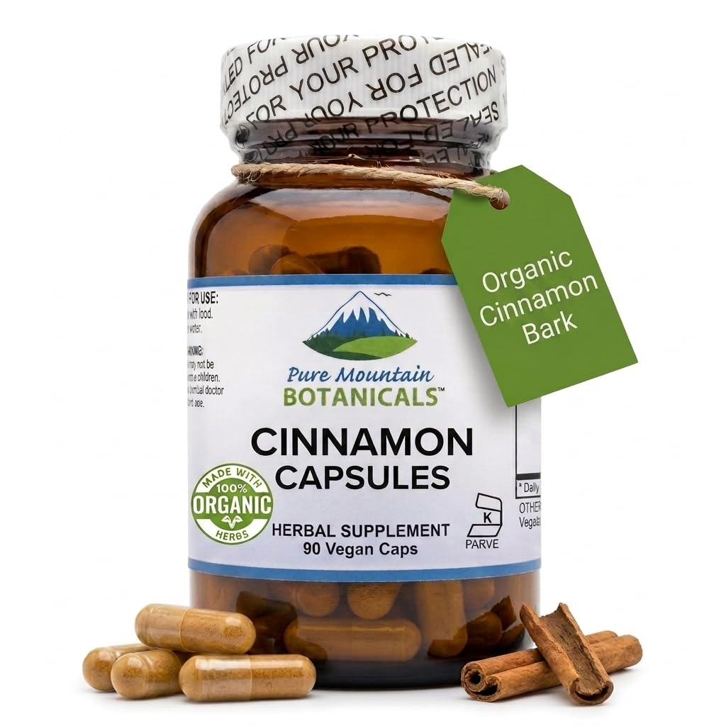 Pure Mountain Botanicals kanelkapsler - Kosher Vegan piller med 1000 mg organisk Cassia Cinammon Bark Supplement