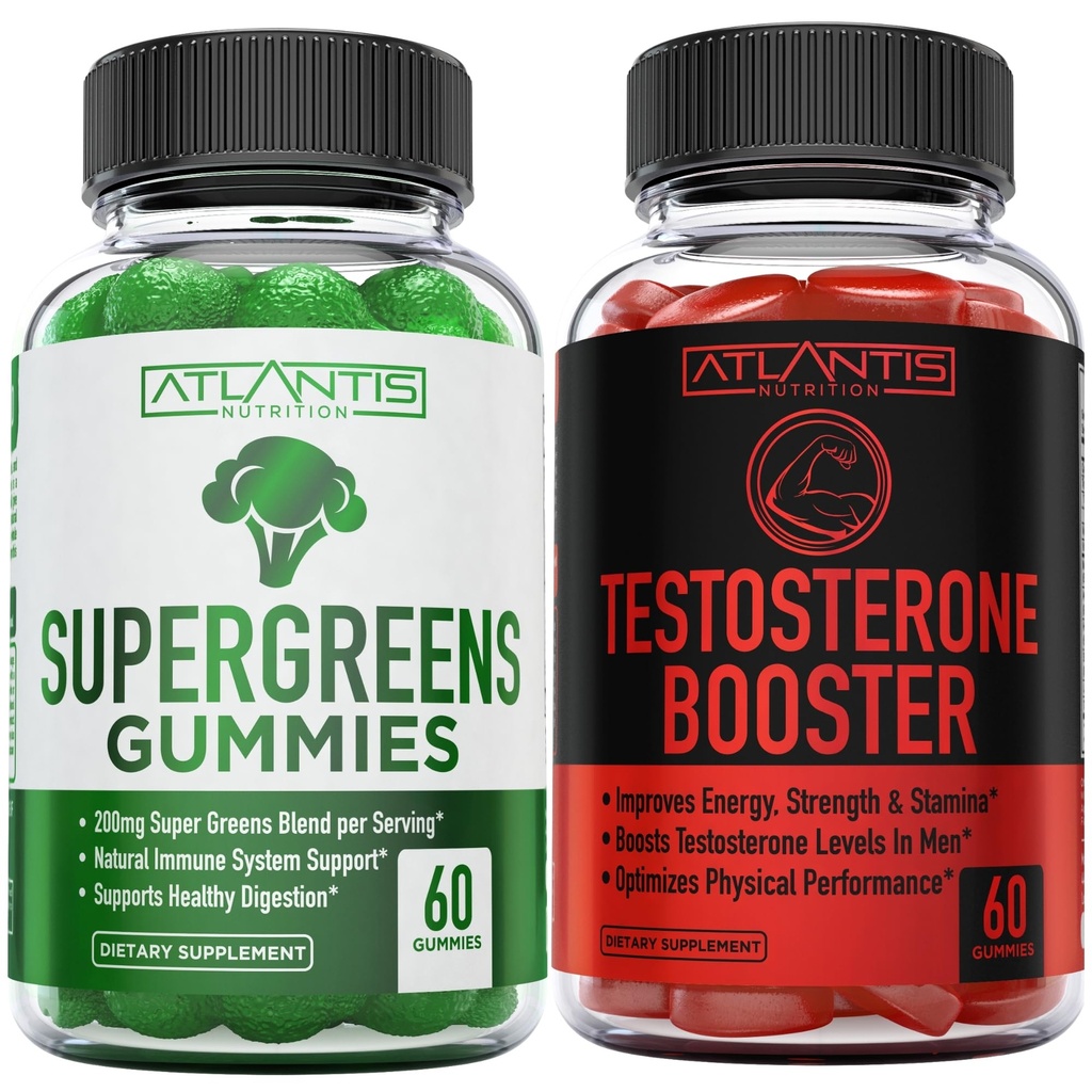 Atlantis Ernæring Supergreens 60 Gummies + Testosteron Booster 2-Pack (120 Gummies)