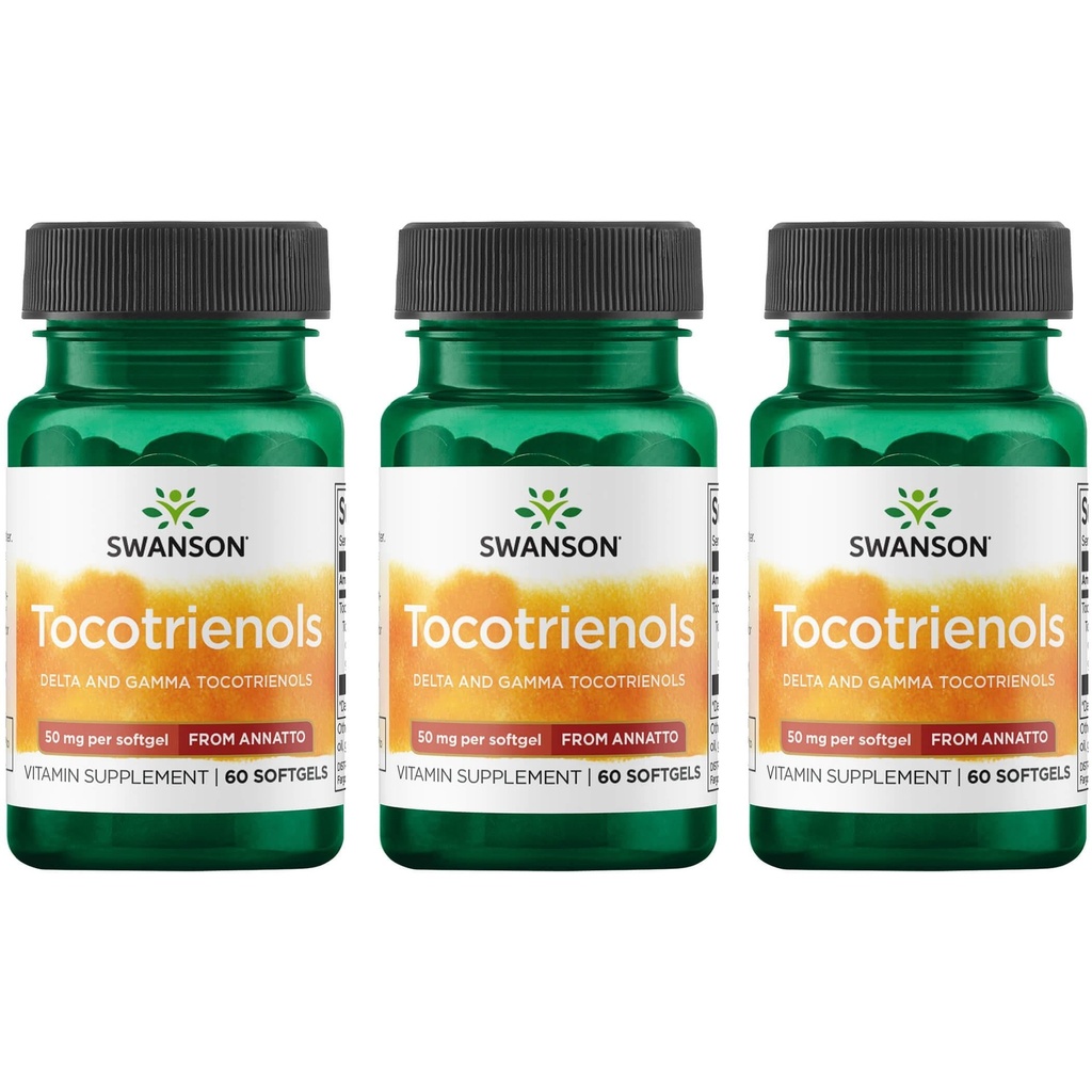 Swanson Deltagold Tokotrienols-Annatto Tokotrienols støtter sunne kolesterol nivåer allerede inne i normal rekke-Vitamin E Tokotrienols 99% Tokoferol gratis (60 Softgels, 50 mg Hver) (3 pakke)