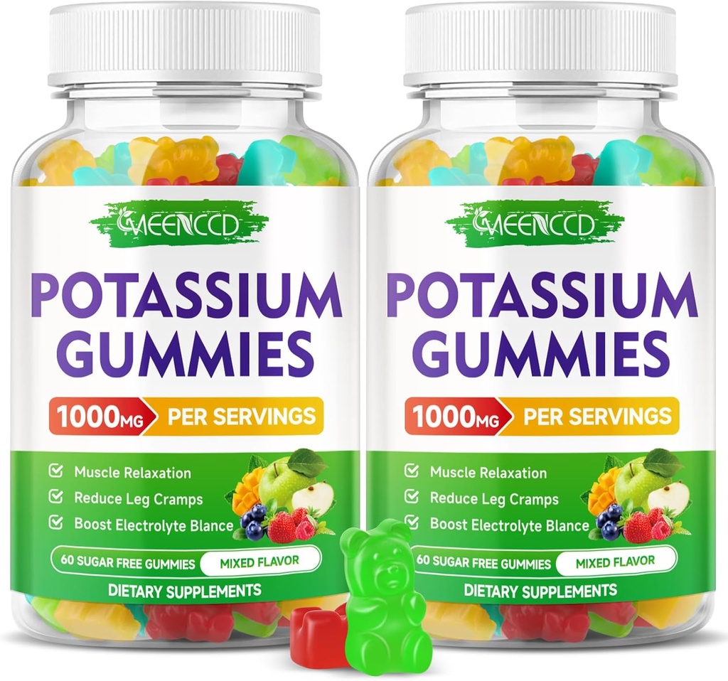 Kalium Citrate Gummies 1000mg, høy potens Kalium Supplement Gummies for voksne kvinner og menn, støtte ben krammer og muskel helse, sukker-fri, blandet frukt flavor, 120 greve