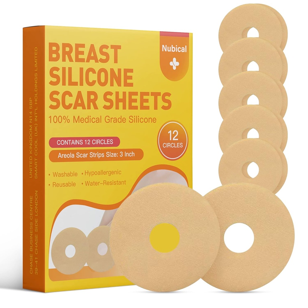 Silikon ar ark for bryst 12 Pack - medisinsk ar fjerning ark - silikon ark bryst kirurgi forsyninger for ars behandling - Areola Gel sirkler (3 IN)