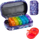 Serfeymi ukentlig reise piller organisator 2 ganger om dagen PM oppgradert Rainbow Pill Box 7 dager med bærbare glidelås PU skinn piller tilfelle, medisinorganisator for piller, vitaminer, fiskeoljer - lilla-01