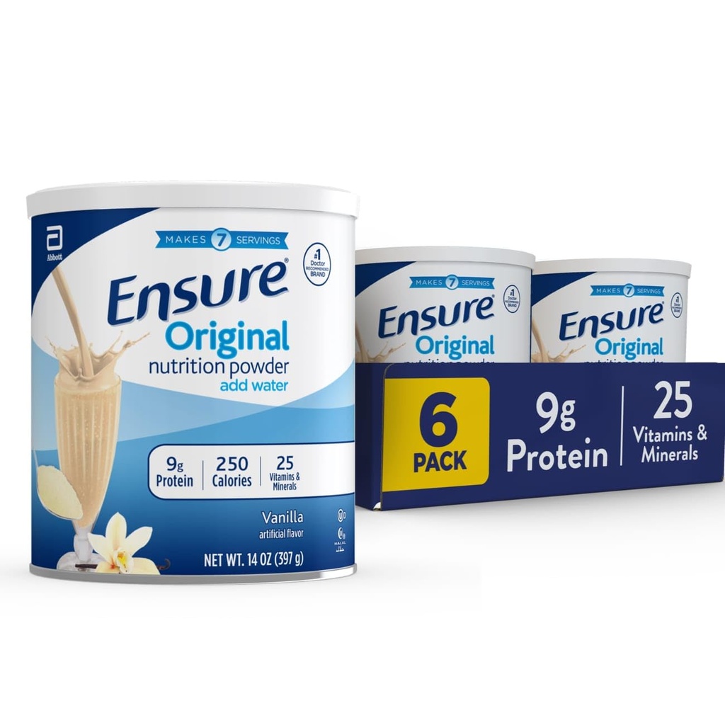 Sikre Original Vanilla Ernæring pulver | Vanilla Protein pulver | Small Meal Replacement Shake Mix | 8g Protein, 24 vitaminer og mineraler | Immun Helse | 14,1 oz - 6 pakke