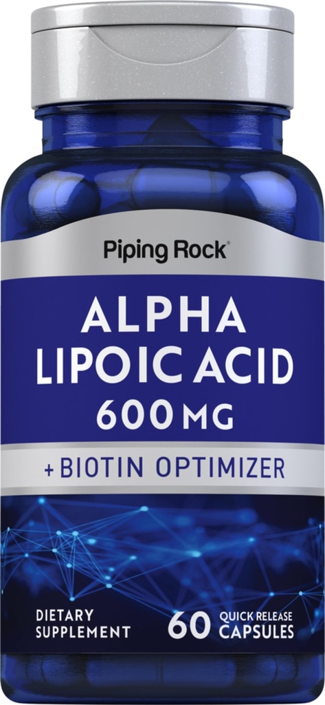 Piping Rock Alpha Lipoic Acid 600 mg ALA med Biotin Optimizer ® 60 kapsler ikke-GMO, Glutenfri Supplement