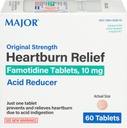 Major Opprinnelig styrke Heartburn Relief - Famotidin tabletter, 10 mg - Acid Reduser - 60 tabletter