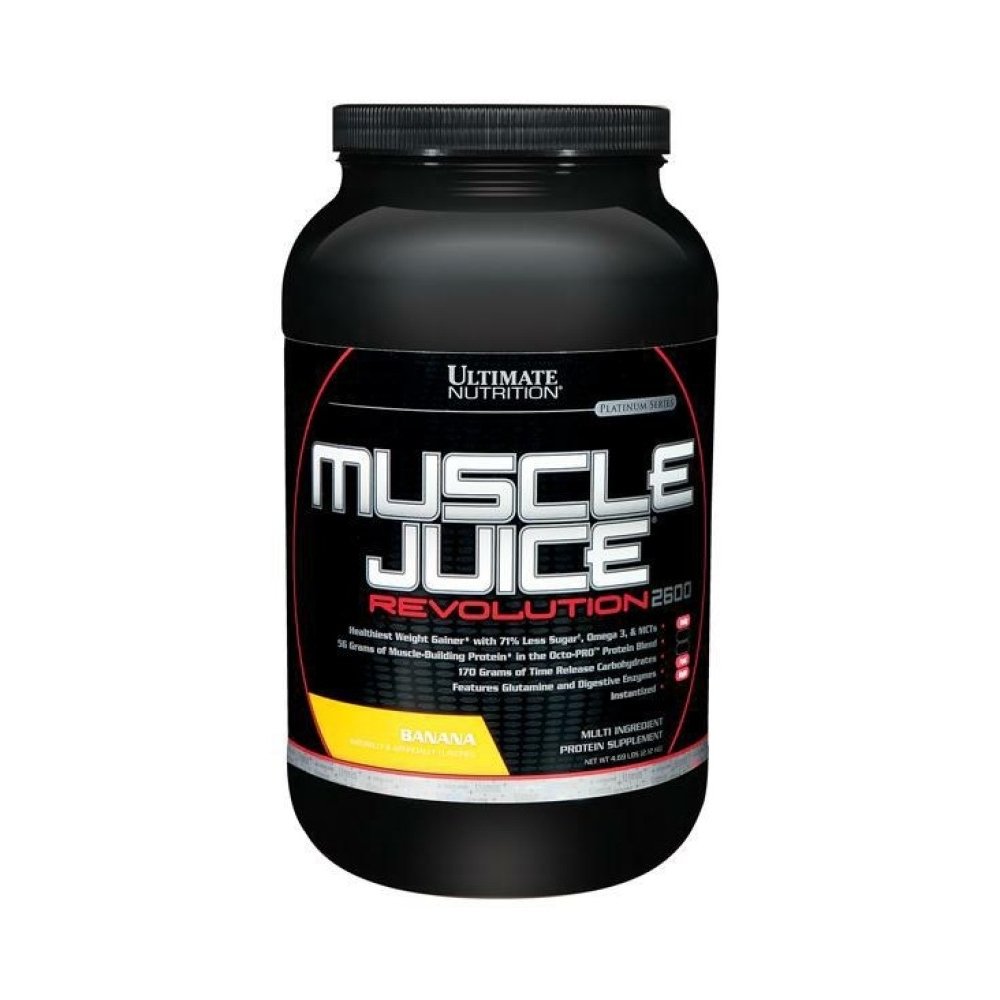 Ultimate Nutrition Muskel Juice Revolusjon 2600 Vektvinner, Muskelgjenoppretting med glutamin, Micellar Casein og Time Release Complex Karbohydrater, Banan Protein pulver, 4,69 pund