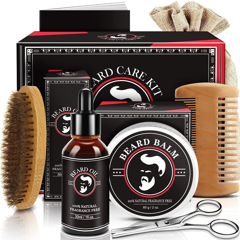 Fars dag Far Gaver, Skjegg Kit for menn, Skjeggvekst og Grooming Kit w/Beard Olje Beard Balm Skjegg Brush Skjegg Comb Skjegg Scissors, Fødselsdagsgaver til menn Ektemann ham bestefar Kjæreste Sønn Bror