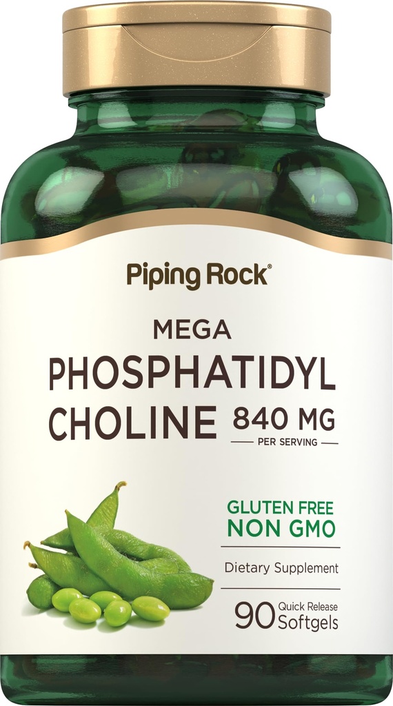 Piping Rock Fosfatidyl Choline Supplement | 840mg | 90 Softgels | fra Soy Lecithin | Ikke-GMO, Glutenfri
