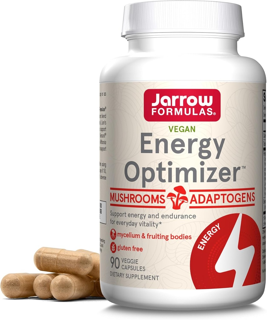 Jarrow Formler Energioptimering med Cordyceps, Reishi, Lions Mane, Shiitake, King Trumpet, og Tyrkia Tail Mushrooms, Dietary Supplement med Ashwagandha, 90 Veggie Capsules, 30 dagers levering