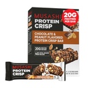 MUSASHI Protein Crisp Bar, 20g Protein, 4g Total Sukker, Sjokolade og peanøtt, Post Trening og Snack På farten, 12 pakke med 2.1oz (60g) Barer
