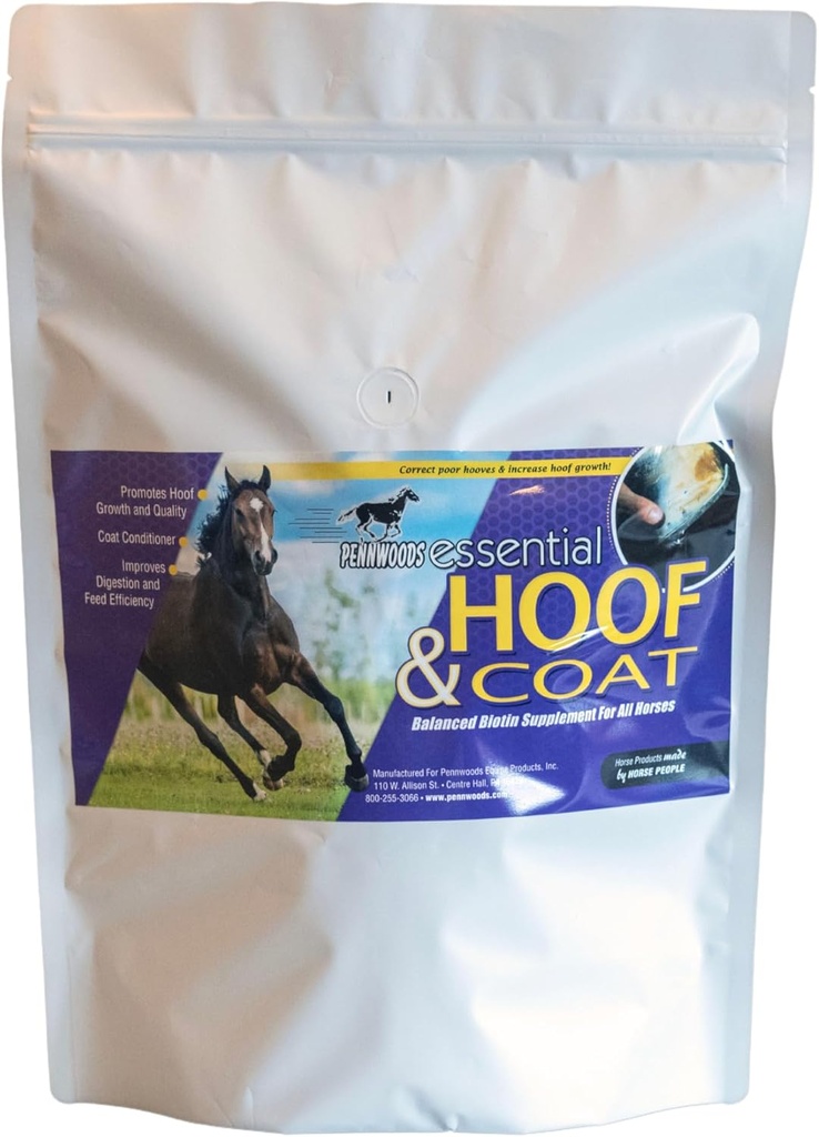 Pennwoods Essential Hoof & Coat - Horse Supplement med Biotin for optimal Equine Hoof vekst, Sunn Coat & Nutritional Balance, 4lb Bag