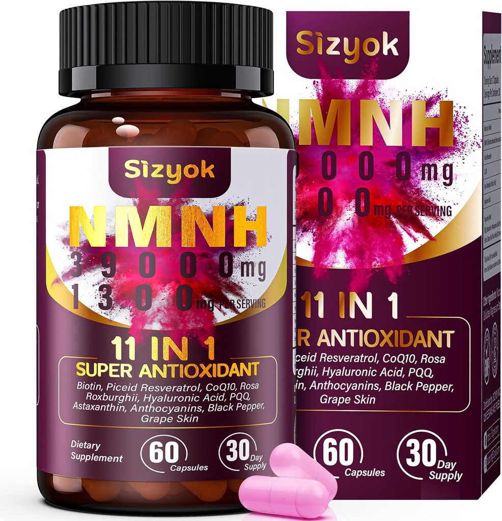 NMNH Supplement (Dihydronotinamidmononukleotid) 600 mg,NAD Supplement med Resveratrol, CoQ10, Biotin & Hyaluronsyre | Støtte Cellular Energi, Metabolisme og hud velvære, 60 kapsler,Pink