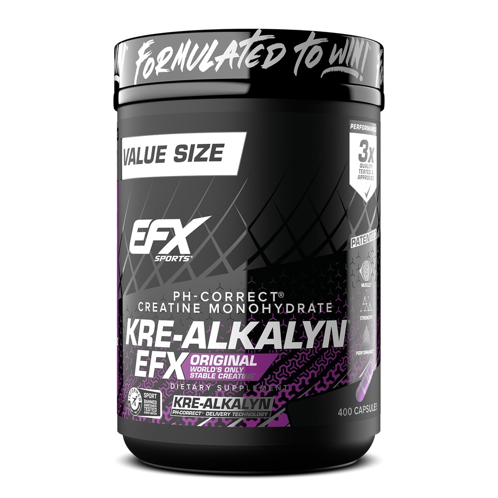 EFX Sports Kre-Alkalyn EFX ® pH Korrekt Kreatin Monohydrat Pill Supplement ® Styrke, Muskelvekst og ytelse ® 200 Serveringer, 400 Kapsler