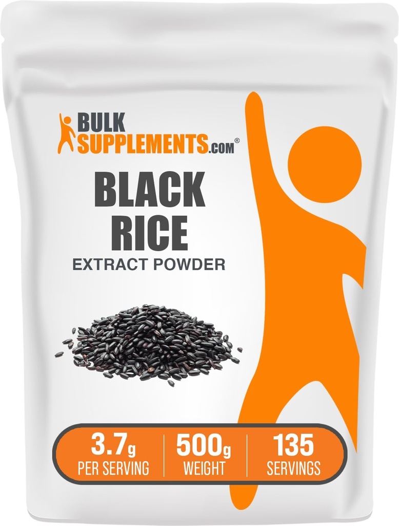 BulkSupplements.com Black Rice Extract Powder - Black Rice Powder, Glutenfri Supplement - Unflavored, 3,7g per servering, 500g (1,1 lbs) (Pack of 1)