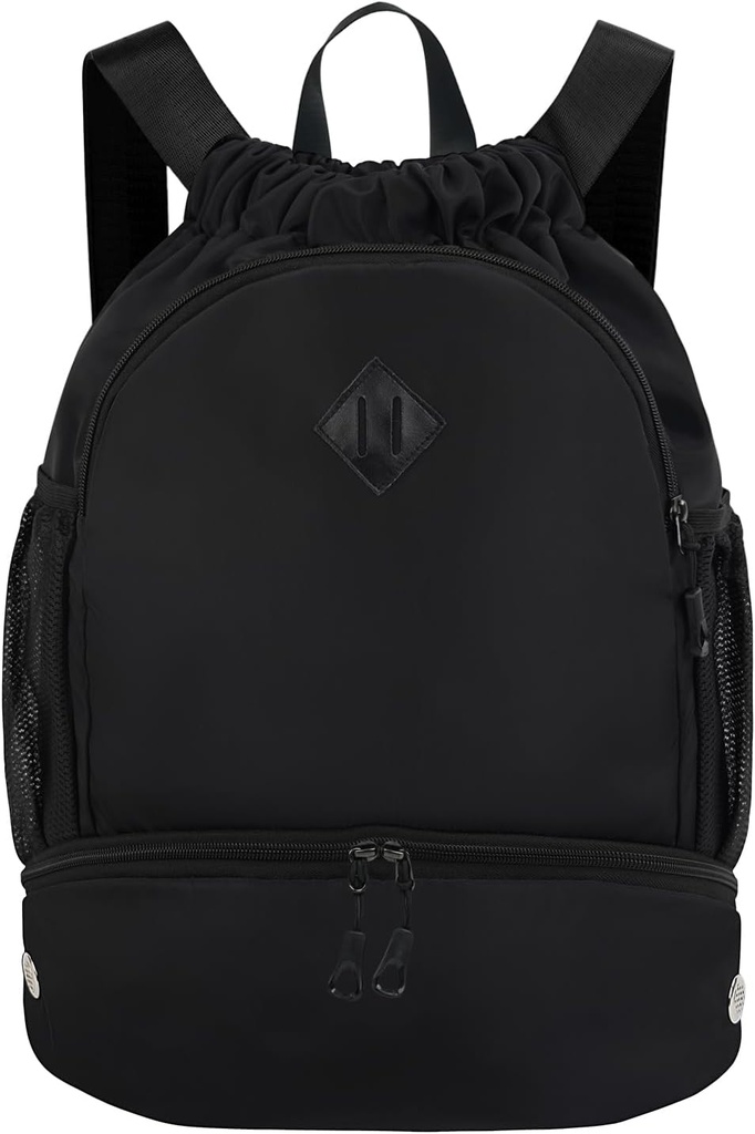 Drawstring Ryggsekk Gym ryggsekk med sko sammenlikning for menn Kvinner String Sports Bag med våt Pocket Cinch Swim Beach Bag, svart (Patent Venter)