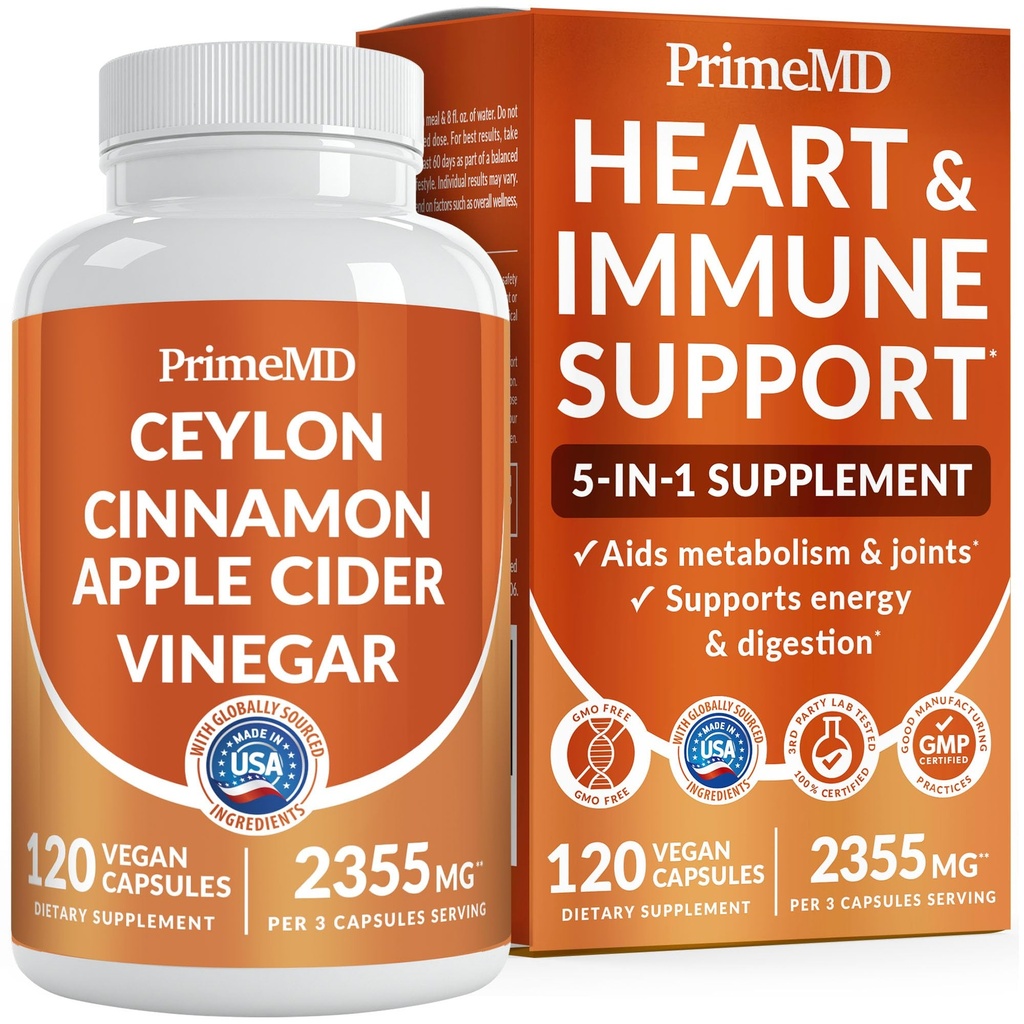 5-i-1 Ceylon Cinnamon Capsules 2355mg - Ceylon Cinnamon og Apple Cider Vinegar med Turmeric, Panax Ginseng, Cinnamon og Bioperine, 120 ct