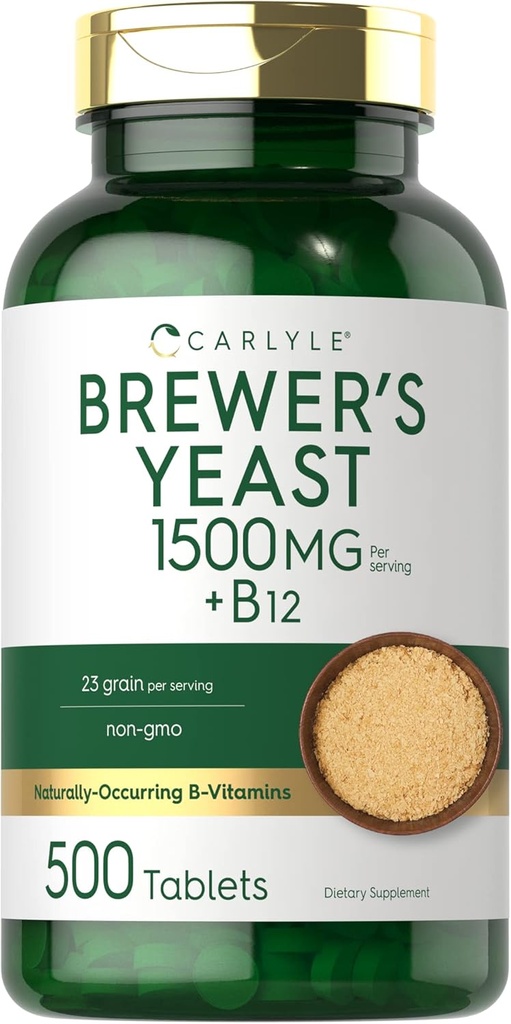 Carlyle Brewers Yeast Tabletter med vitamin B12 | 1500 mg | 500 greve | Ikke-GMO & Vegetarisk Supplement