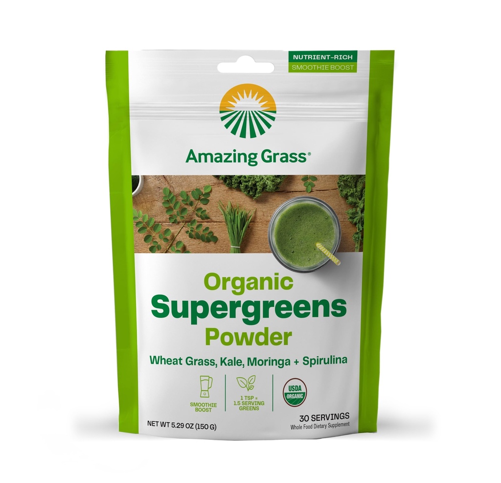 Amazing Grass Super Greens Booster: Grønn pulver smoothie blanding med Spirulina, Moringa, hvete Grass & Kale Smoothie Booster, Klorofyll Providing Greens, 30 Services