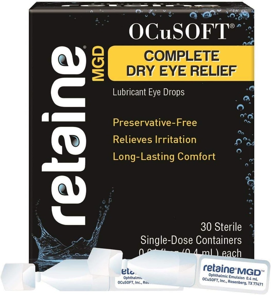 OCusoft Retaine MGD Komplett tørr øye relief Lubricant Eye Drops Single-Dose Containers, 30 greve (Pack of 2)
