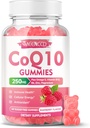 Sukkerfri CoQ10 Gummies 250 mg, Coenzym Q10 Kosttilskudd Plus Omega-3, Vitamin B6 & Sink, høy absorpsjon CoQ10 Supplement for cellulær energi og antioksidant støtte, bringebær Flavor, Vegan 60Cts