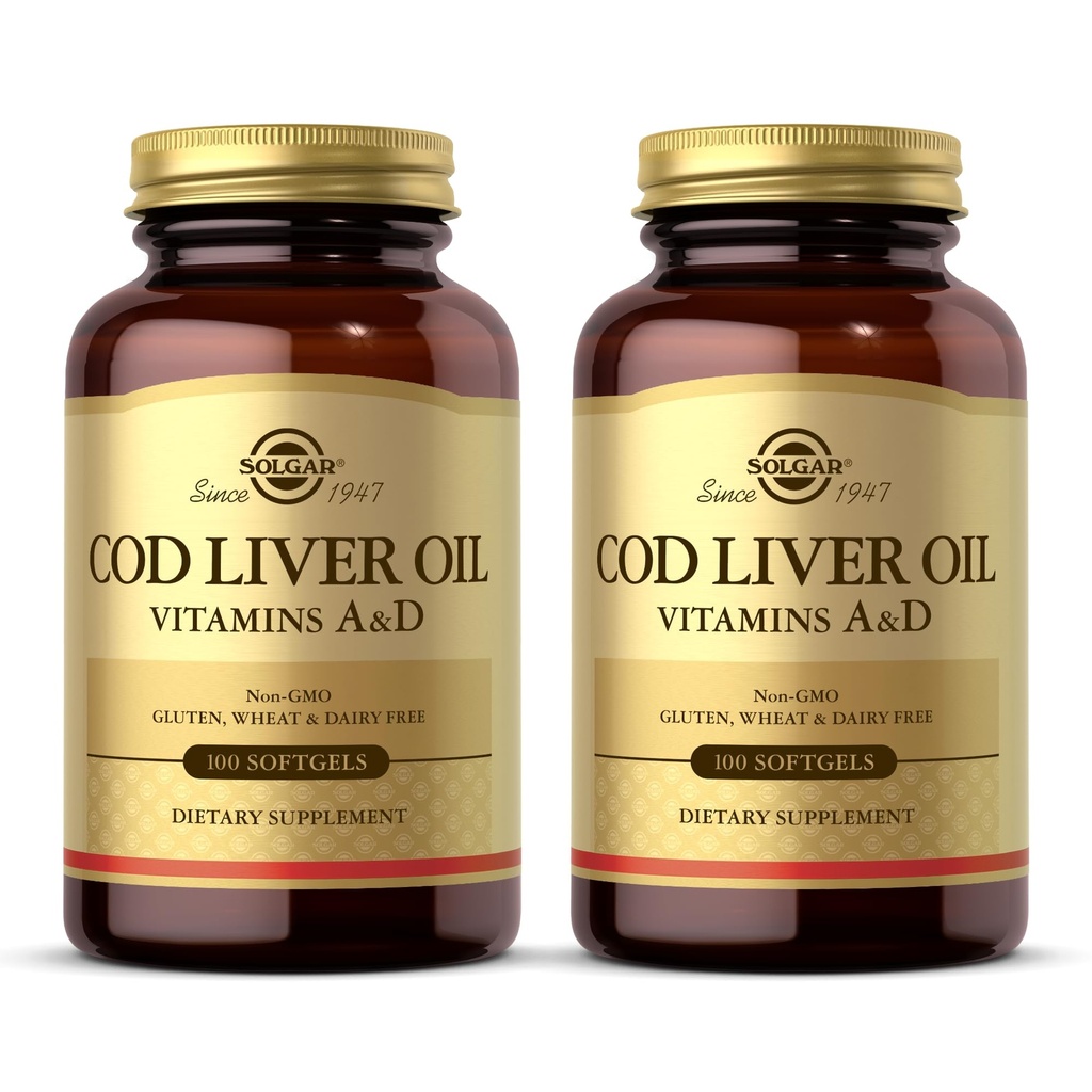Solgar Cod Liver Oil - 100 Softgels - gir vitaminer A & D - Ikke-GMO, Glutenfri - 100 Services
