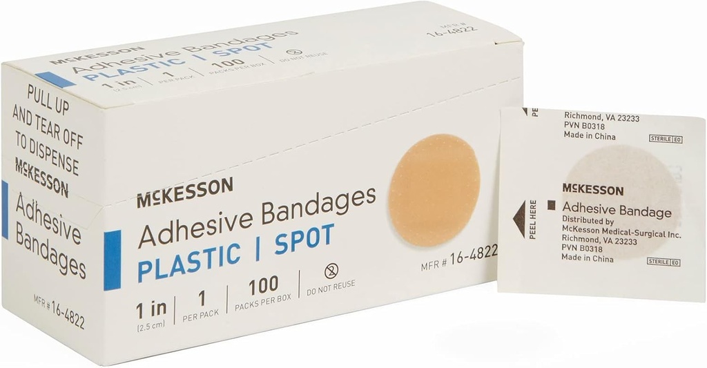 McKesson Adhesive Bandages, Sterile, plastflekk, 1 i, 100 greve, 24 pakker, 2400 Totalt