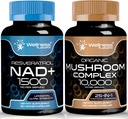 WELLNESS LABSRX NAD Supplement, 1500 mg - Liposomal NAD+ Tilskudd med Resveratrol | Organisk Mushroom Supplement Kapsler - 10000mg - 25 i 1 Moshroom Complex Kapsler