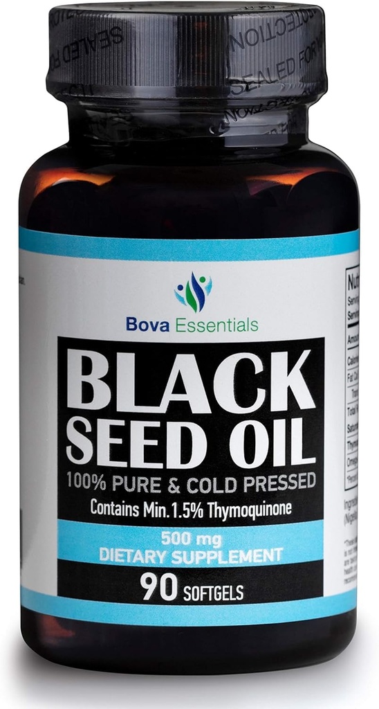HalalEveryDay Organic Black Seed Oil - USDA Certified Cold Pressed Glassflaske Over 1,5% Thymoquinon 3X Styrke Tyrkisk Svart Cumin Nigella Sativa Ikke-GMO 100% ren svartfrøolje (kapsler)