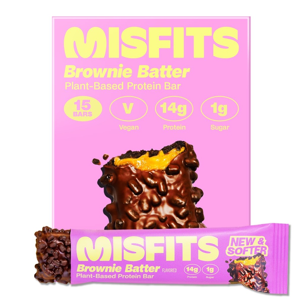 Disfits Vegan Protein Bars, Brownie Batter - Oppdatert oppskrift  enhver plante Basert, lav sukker og karbohydrater, høyfibersnacks ® Pakke med 15